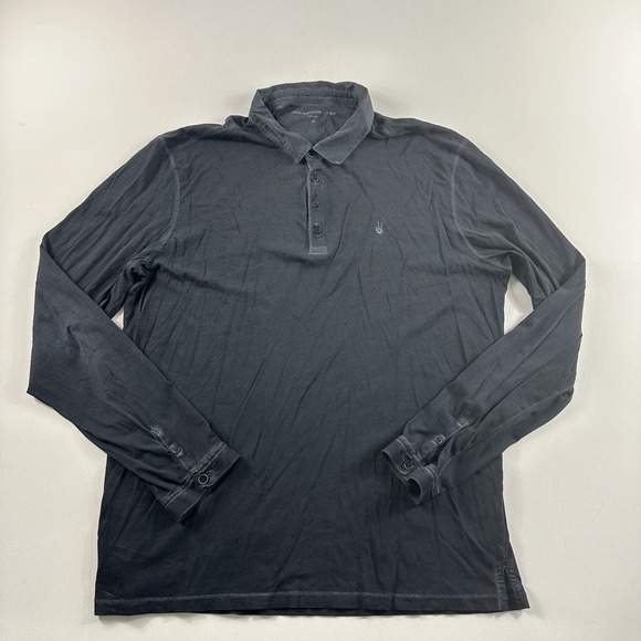 JOHN VARVATOS Polo‎ Shirt Cotton Long Sleeve Mens XL Blue Peace Logo Preppy - Picture 1 of 8